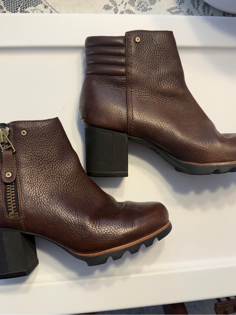 Sorel Danica Short Ankle Brown Leather Heeled Womens Boots 7.5